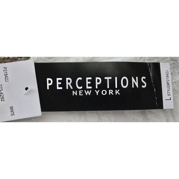 Sleeveless White Lace Pattern Dress By Perceptions New York V-Neckline Waist Tie - Picture 5 of 7